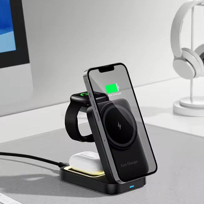 Desktop Portable 3-in-1 Foldable Magnetic Wireless Charging Station 15W Fast Charger Stan