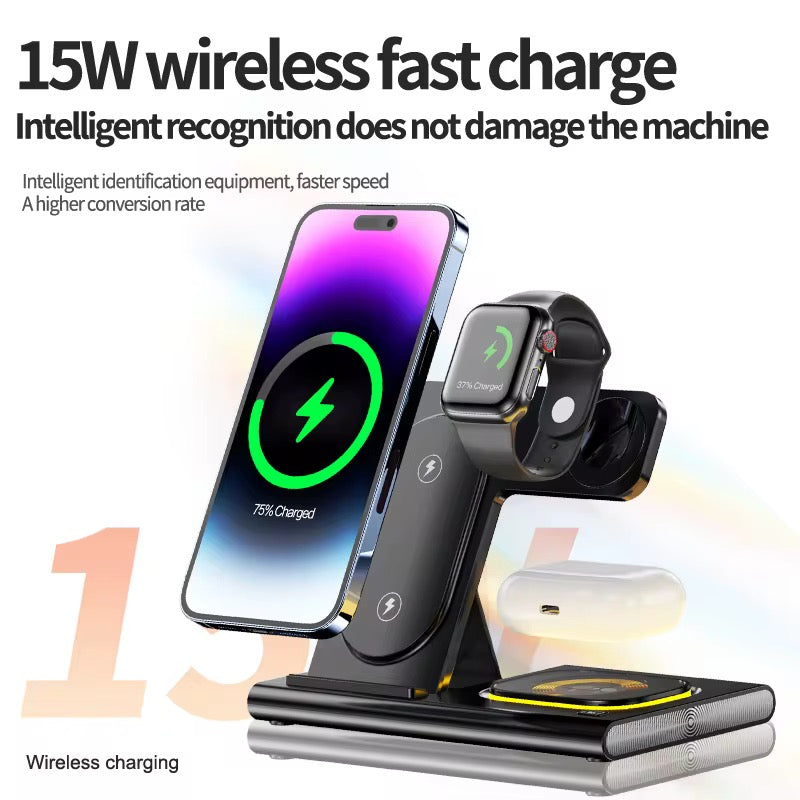 4 in 1 Wireless Fast Charger Station with Night Light Universal Wireless Charger for Multifunctional Chargers