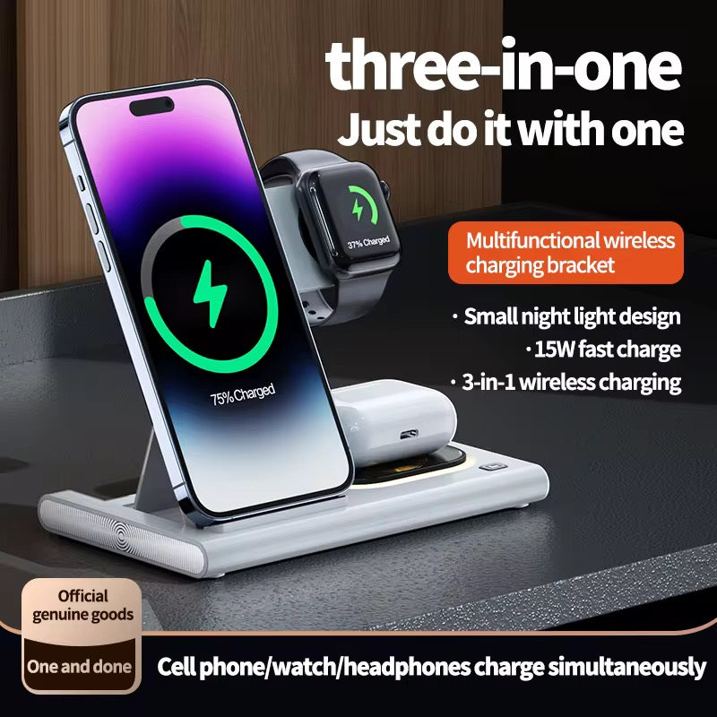 4 in 1 Wireless Fast Charger Station with Night Light Universal Wireless Charger for Multifunctional Chargers