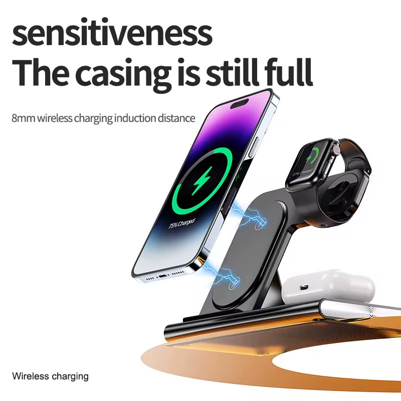 4 in 1 Wireless Fast Charger Station with Night Light Universal Wireless Charger for Multifunctional Chargers