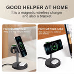 3-in-1 Wireless Charger with Magnetic Charging Station Holder Rotation Travel Charger Adapter for Airpods Phone Watch