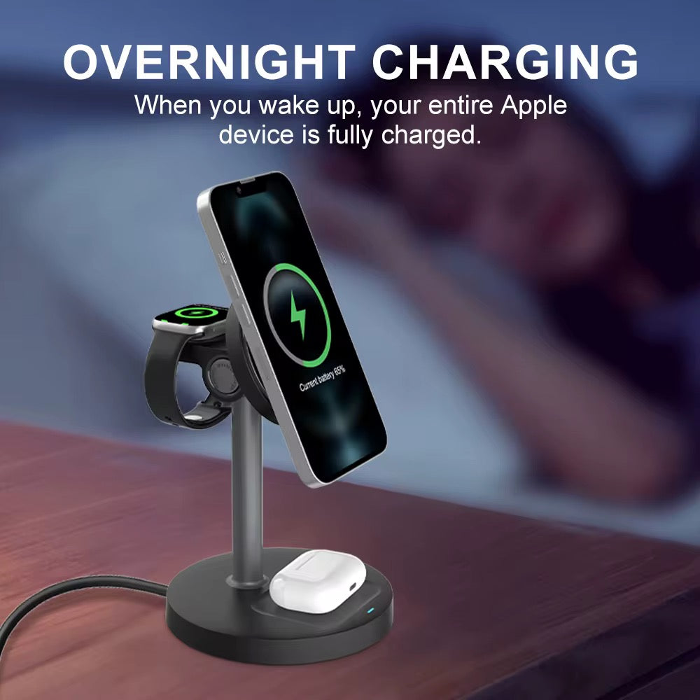 3-in-1 Wireless Charger with Magnetic Charging Station Holder Rotation Travel Charger Adapter for Airpods Phone Watch