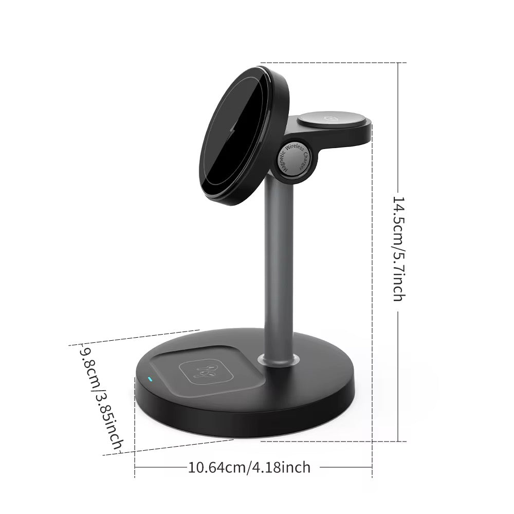 3-in-1 Wireless Charger with Magnetic Charging Station Holder Rotation Travel Charger Adapter for Airpods Phone Watch
