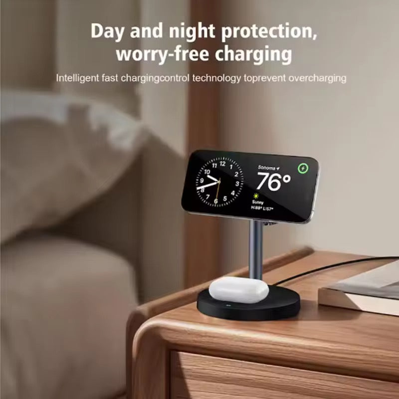 3-in-1 Wireless Charger with Magnetic Charging Station Holder Rotation Travel Charger Adapter for Airpods Phone Watch