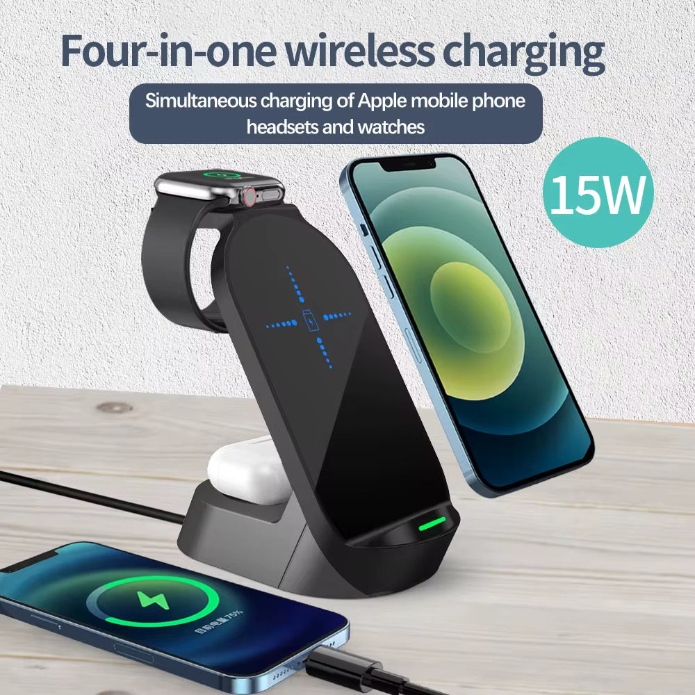 3-In-1 Mobile Phone Charging Station 4-in-1 Multi-functional Wireless Charging 15W Fast Charging Desktop Stand