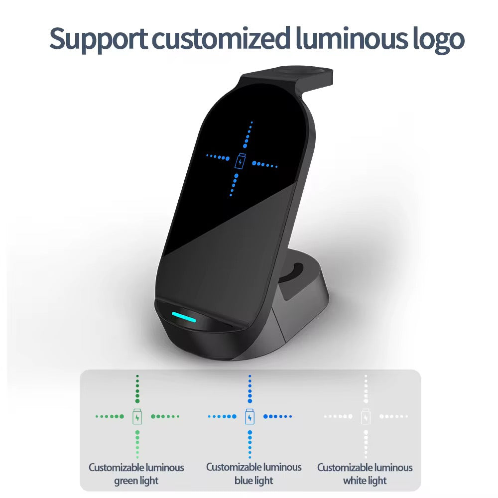 3-In-1 Mobile Phone Charging Station 4-in-1 Multi-functional Wireless Charging 15W Fast Charging Desktop Stand