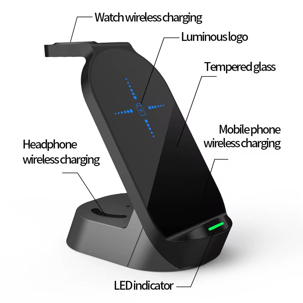 3-In-1 Mobile Phone Charging Station 4-in-1 Multi-functional Wireless Charging 15W Fast Charging Desktop Stand