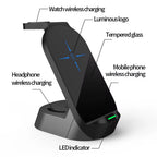 3-In-1 Mobile Phone Charging Station 4-in-1 Multi-functional Wireless Charging 15W Fast Charging Desktop Stand