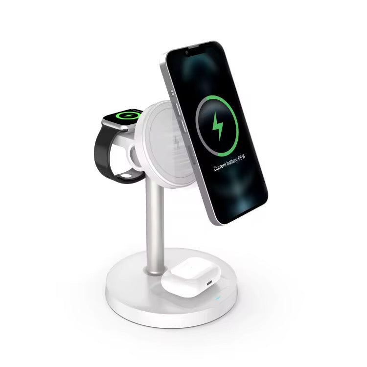 3-in-1 Wireless Charger with Magnetic Charging Station Holder Rotation Travel Charger Adapter for Airpods Phone Watch
