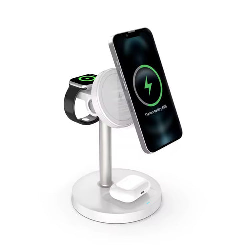 3-in-1 Wireless Charger with Magnetic Charging Station Holder Rotation Travel Charger Adapter for Airpods Phone Watch