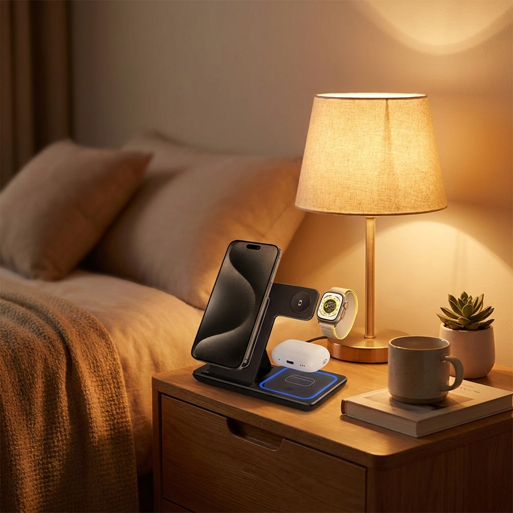 3-in-1 Wireless Charging Station with Led Light.