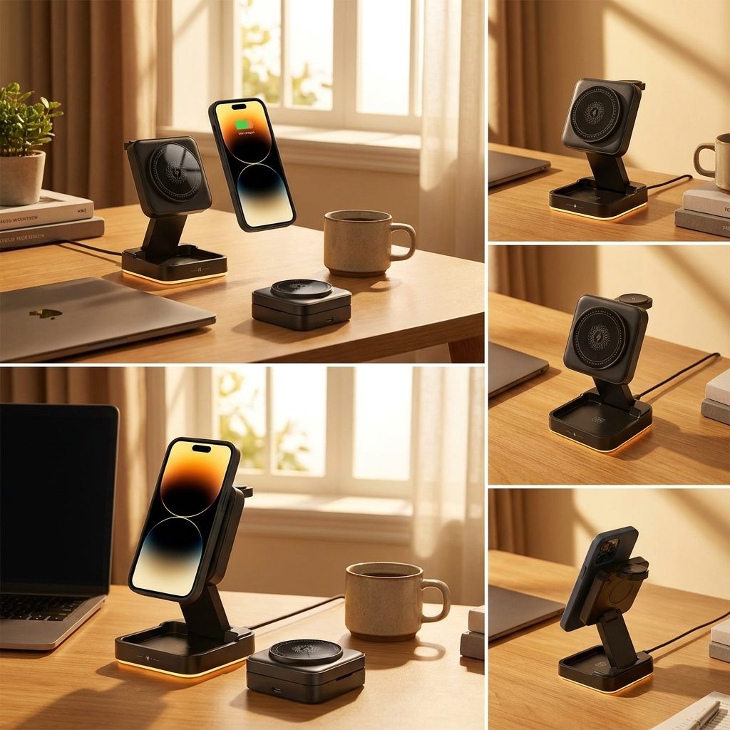 3 in 1 Wireless Charger Foldable Wireless Magnetic Stand