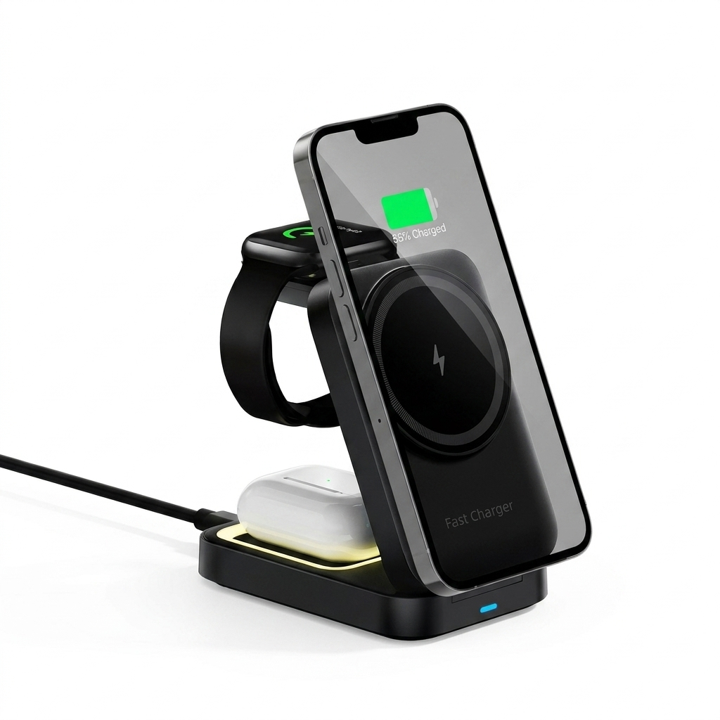 Desktop Portable 3-in-1 Foldable Magnetic Wireless Charging Station 15W Fast Charger Stan