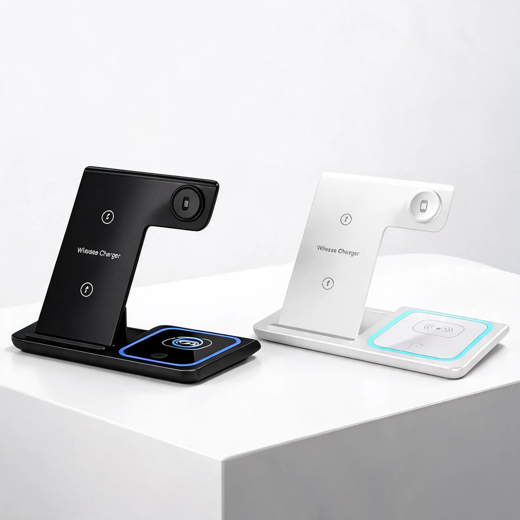 Foldable 3-in-1 Wireless charging station, 15W Fast charging Station with Led Light.